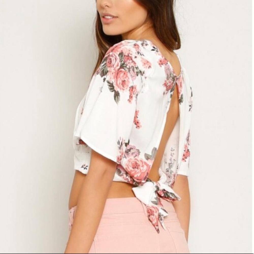 Floral Open Back Crop Top - Picture 1 of 6